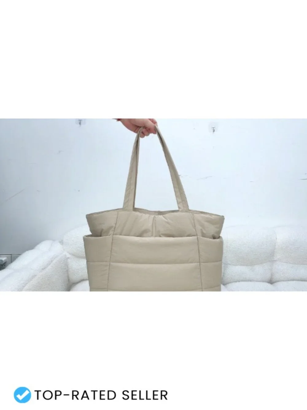 Nylon Puffer Tote Bag, Quilted Work Travel Tote, Laptop Shoulder Bag